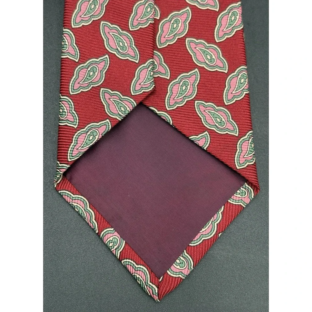 RALPH LAUREN REEP Tie Men's POLO 100% Silk Red Pink Luxury Geometric EUC